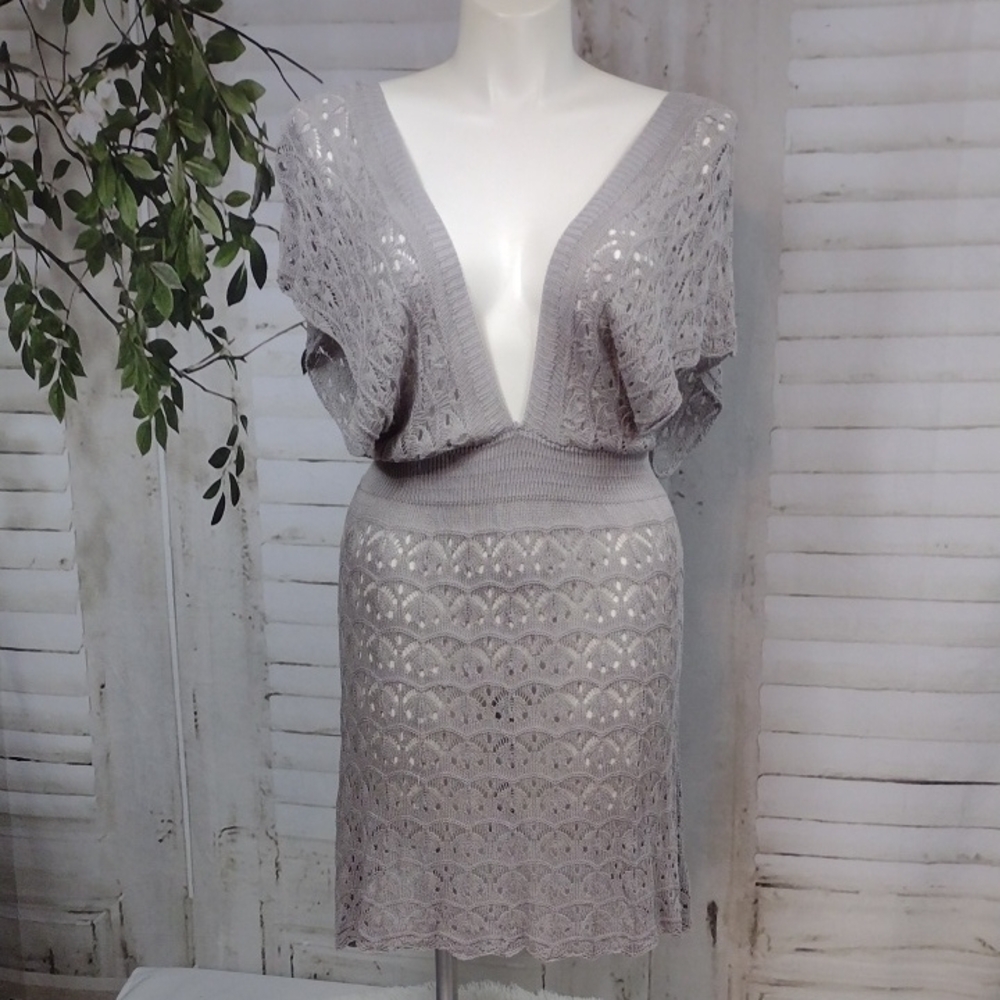SHEIN Gray Deep V-Neck Crochet CoverUp Size 2XL